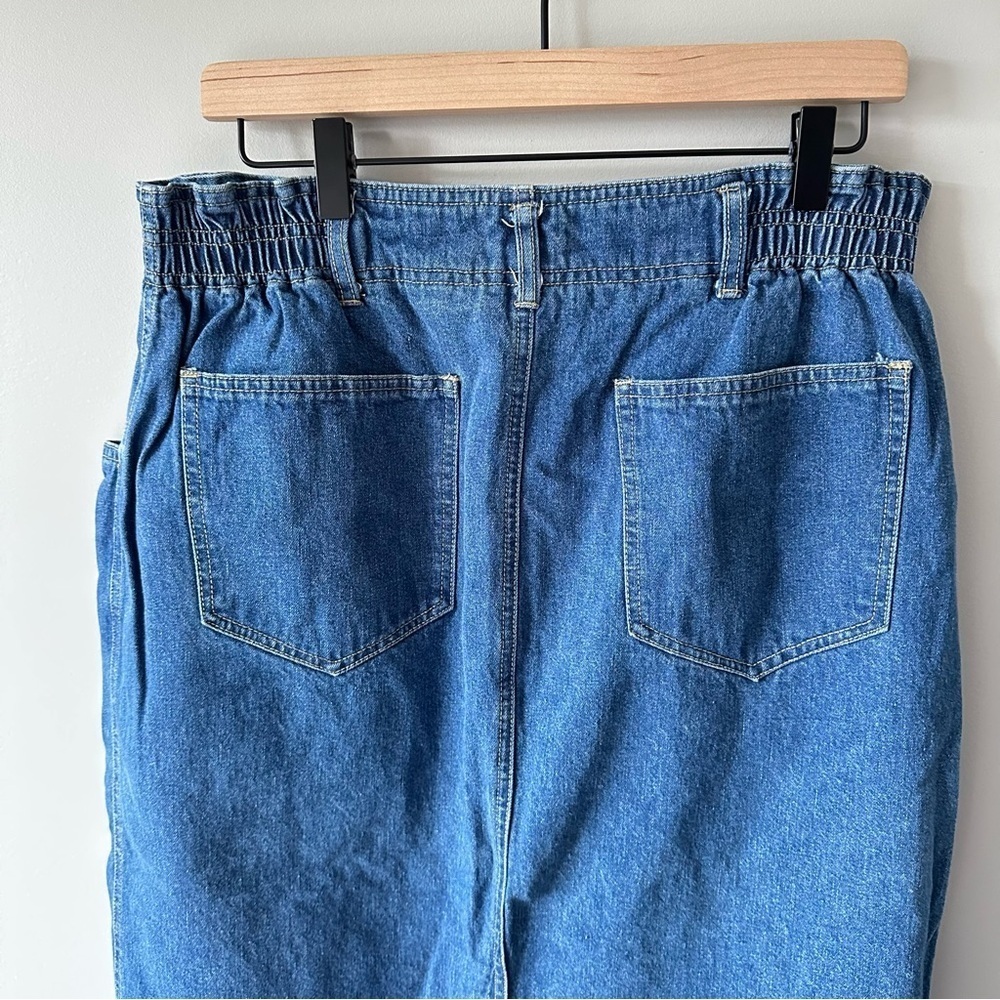 Talbots Vintage Denim Skirt 14 Paper Bag Waist Modest Pockets 90s Preppy - Picture 8 of 16
